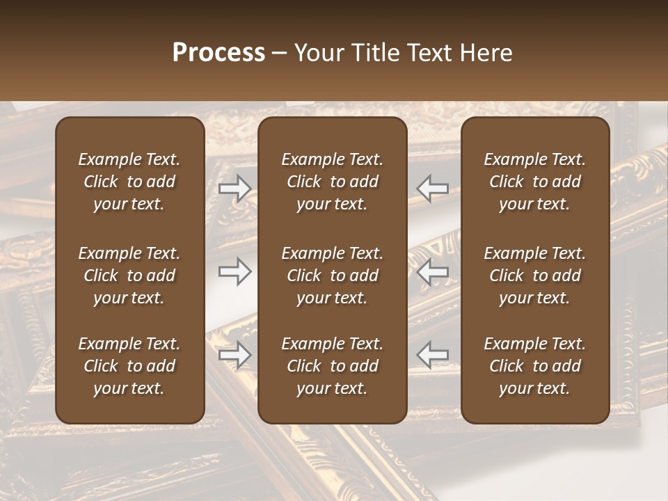 A Group Of Gold Framed Pictures On A White Surface PowerPoint Template