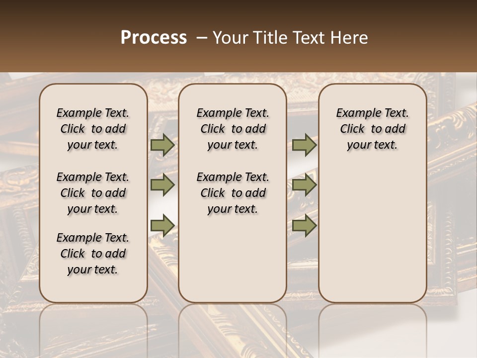 A Group Of Gold Framed Pictures On A White Surface PowerPoint Template