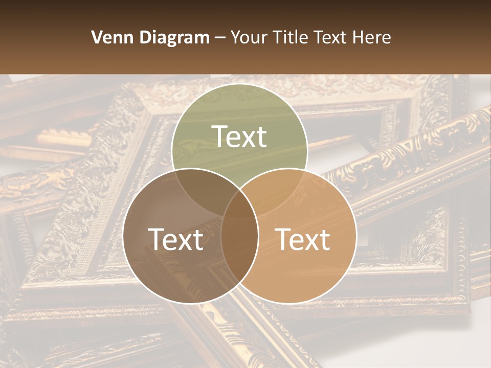 A Group Of Gold Framed Pictures On A White Surface PowerPoint Template