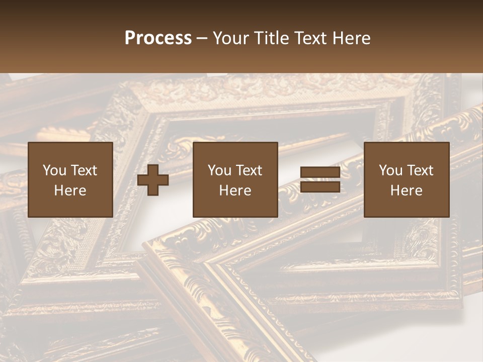 A Group Of Gold Framed Pictures On A White Surface PowerPoint Template