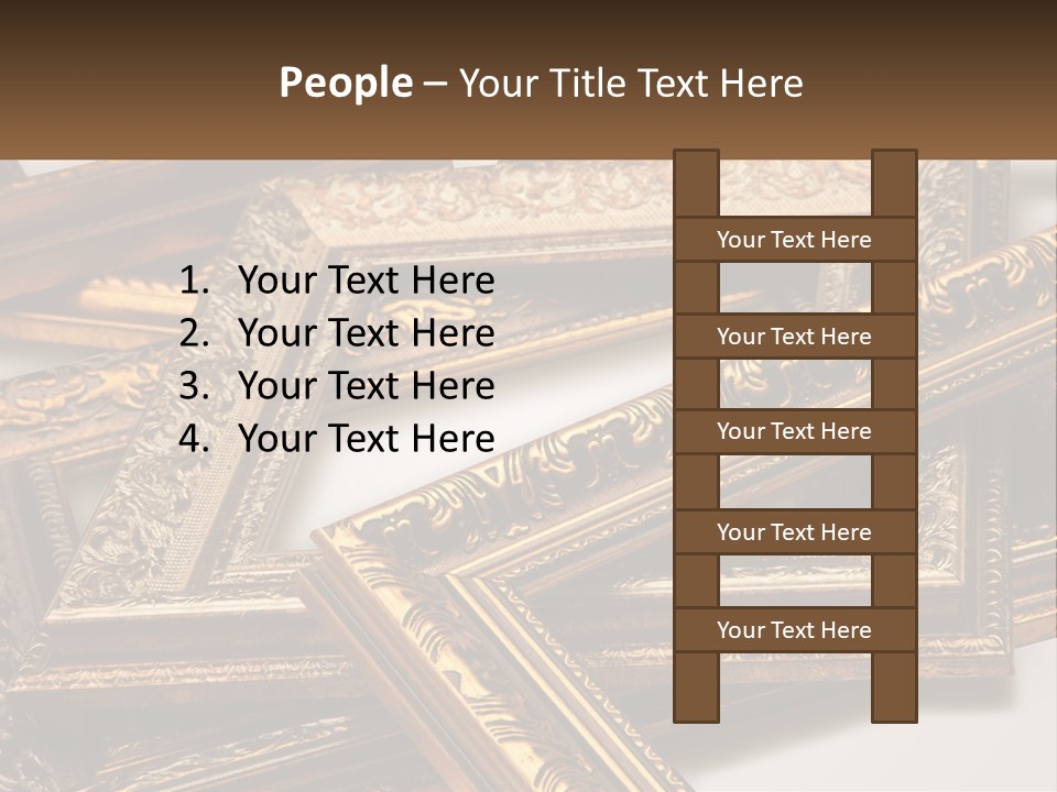 A Group Of Gold Framed Pictures On A White Surface PowerPoint Template