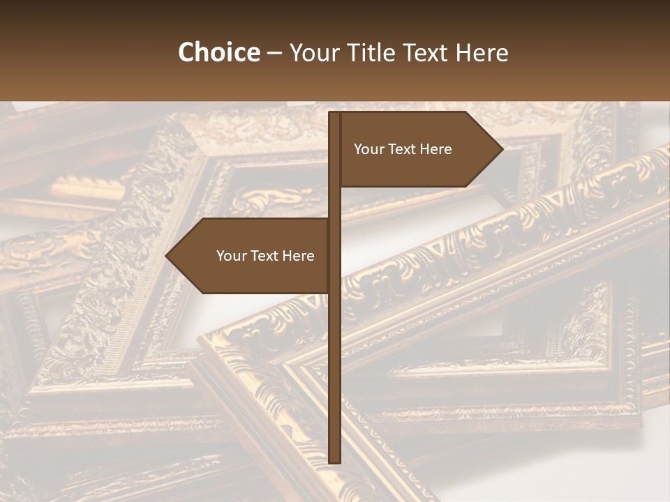 A Group Of Gold Framed Pictures On A White Surface PowerPoint Template
