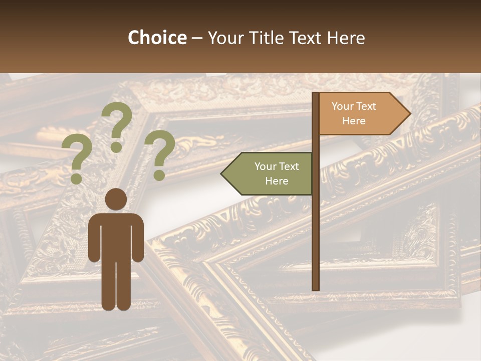 A Group Of Gold Framed Pictures On A White Surface PowerPoint Template