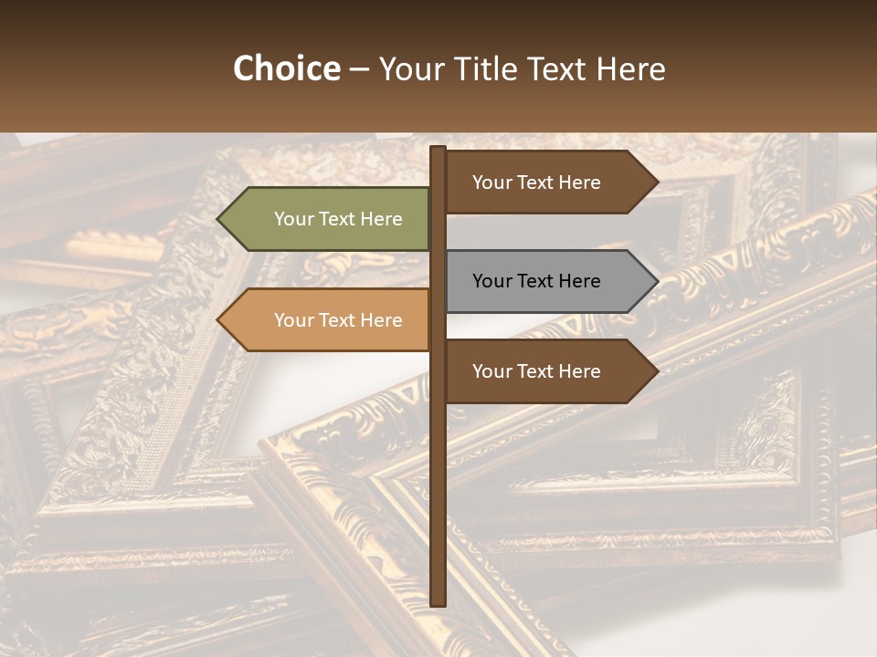 A Group Of Gold Framed Pictures On A White Surface PowerPoint Template