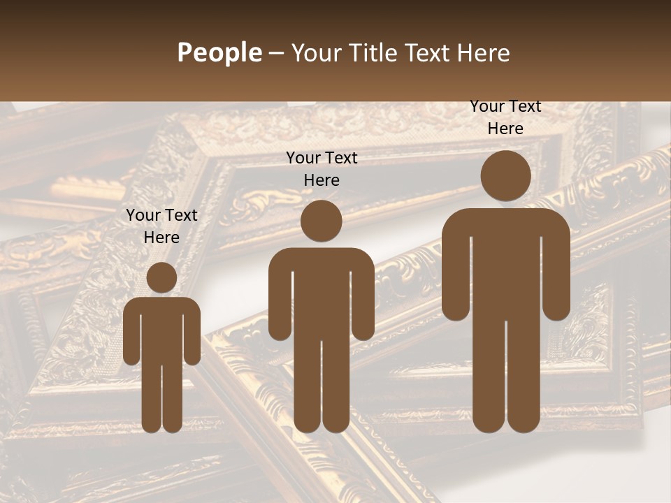 A Group Of Gold Framed Pictures On A White Surface PowerPoint Template