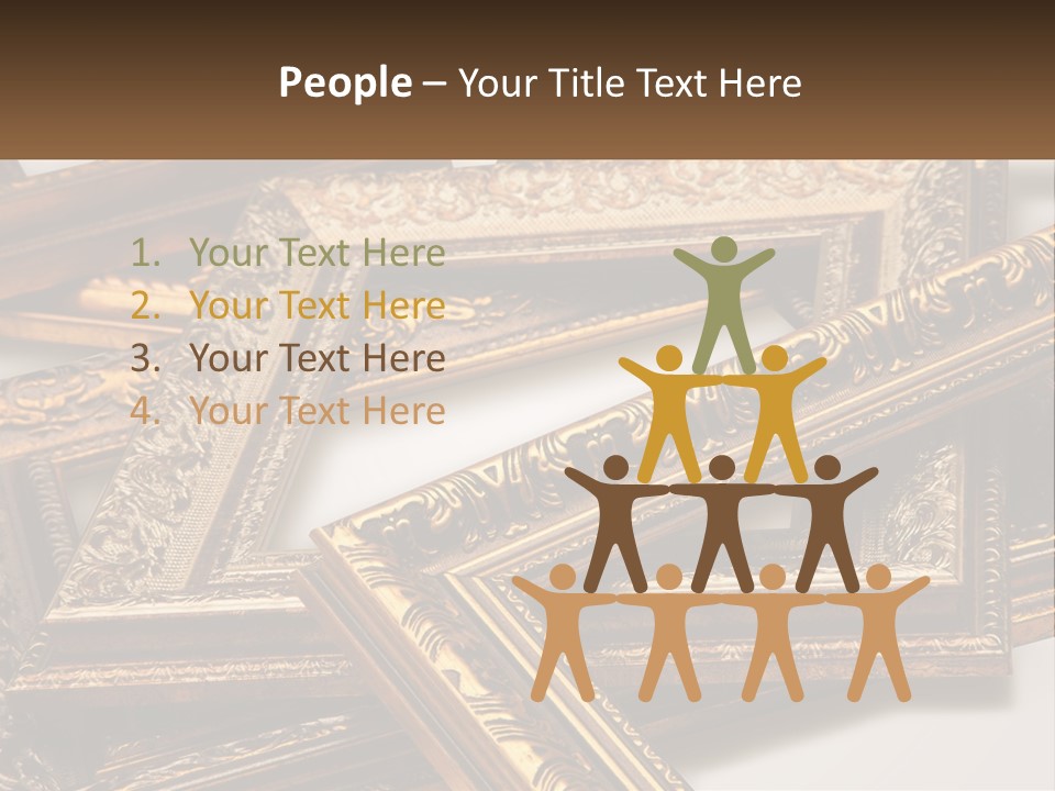 A Group Of Gold Framed Pictures On A White Surface PowerPoint Template