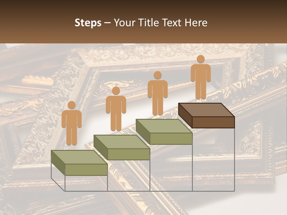A Group Of Gold Framed Pictures On A White Surface PowerPoint Template