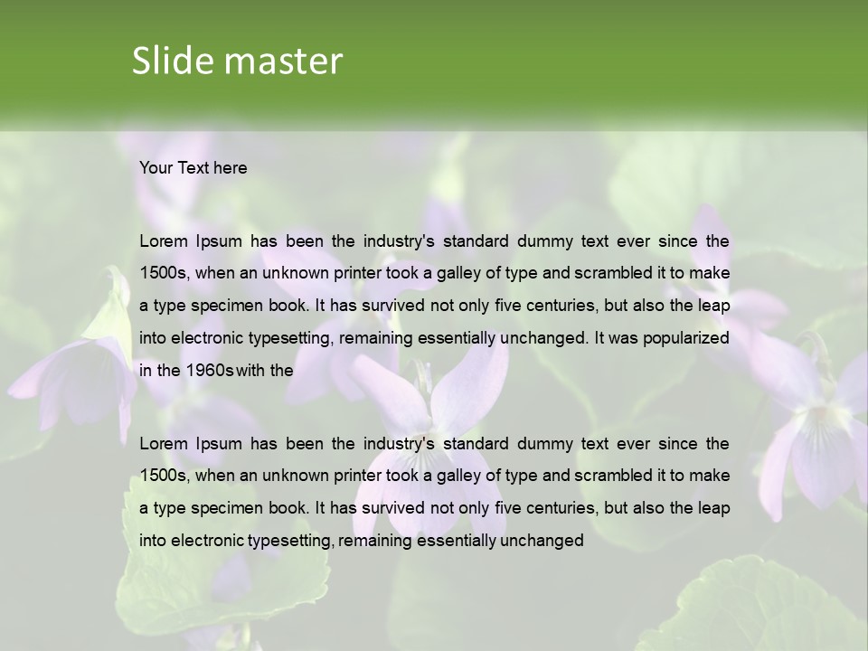 A Group Of Purple Flowers With Green Leaves PowerPoint Template