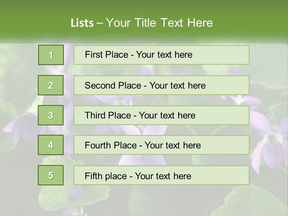 A Group Of Purple Flowers With Green Leaves PowerPoint Template