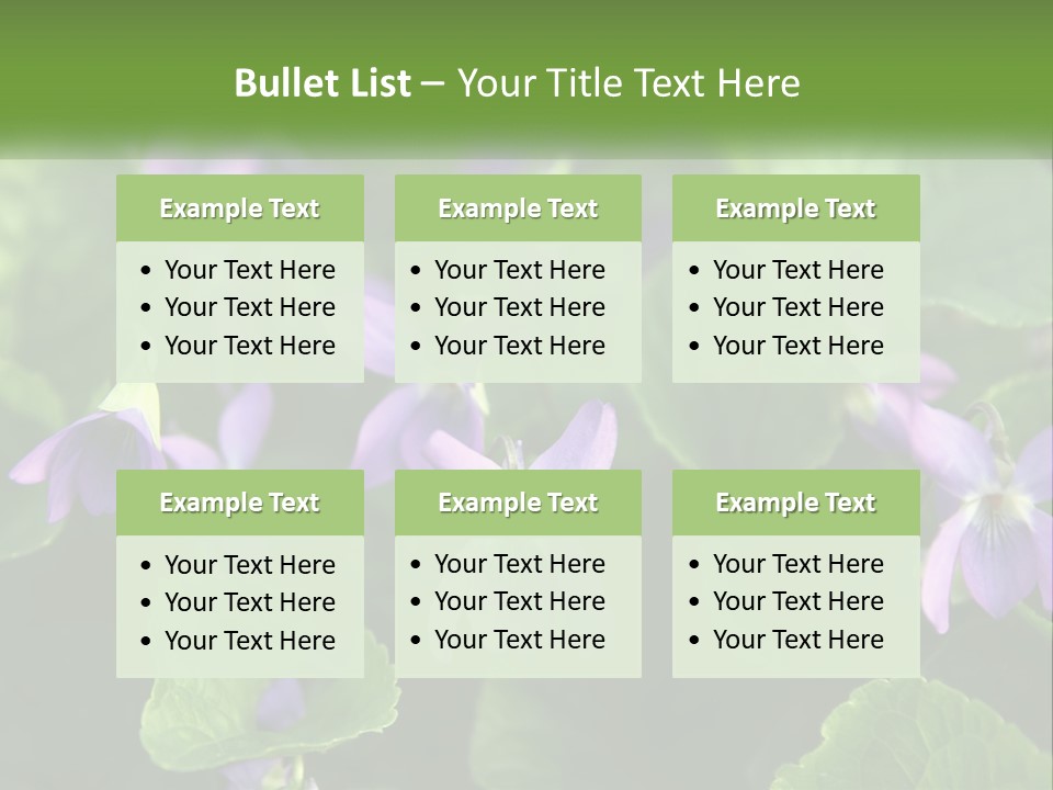 A Group Of Purple Flowers With Green Leaves PowerPoint Template