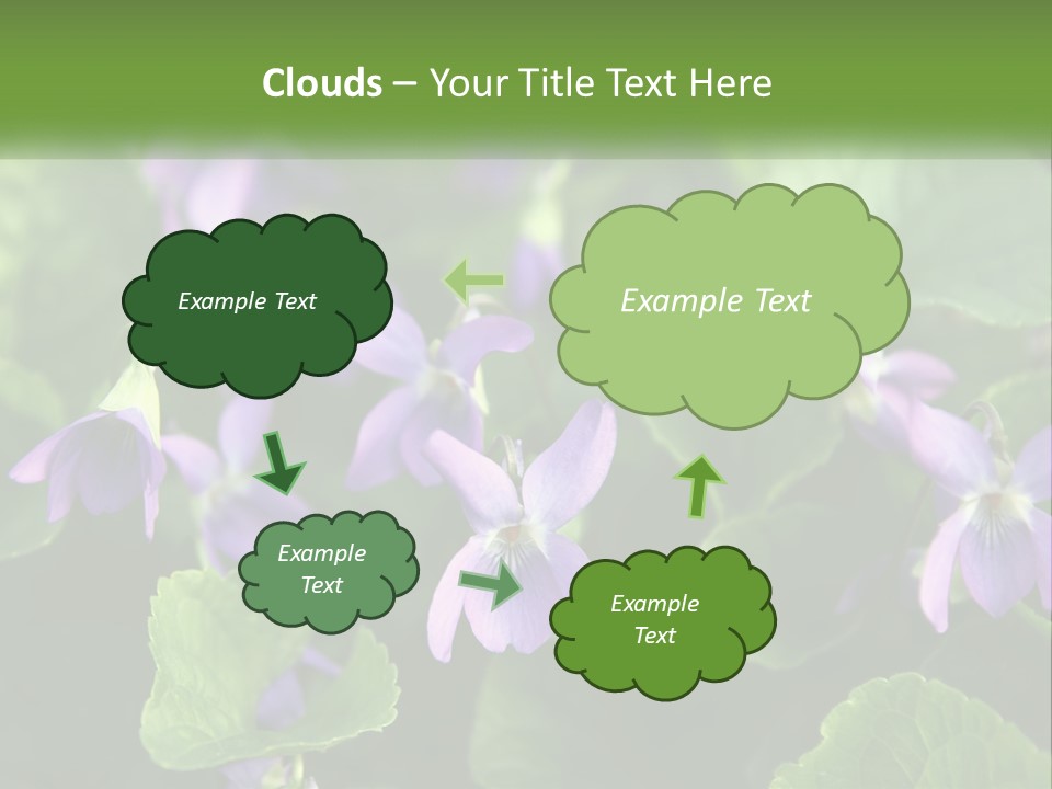 A Group Of Purple Flowers With Green Leaves PowerPoint Template