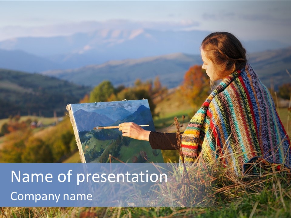 A Woman Is Painting A Picture In The Mountains PowerPoint Template
