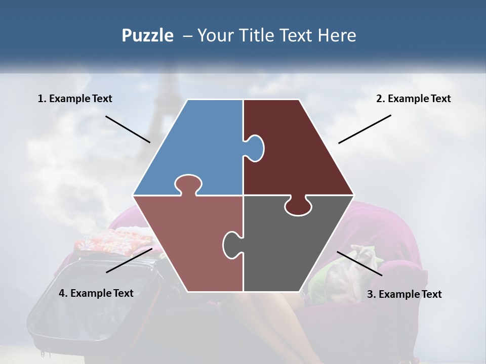 A Woman Sitting On A Couch With A Suitcase In Front Of The Eiffel PowerPoint Template