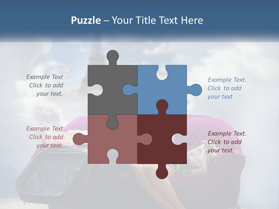 A Woman Sitting On A Couch With A Suitcase In Front Of The Eiffel PowerPoint Template