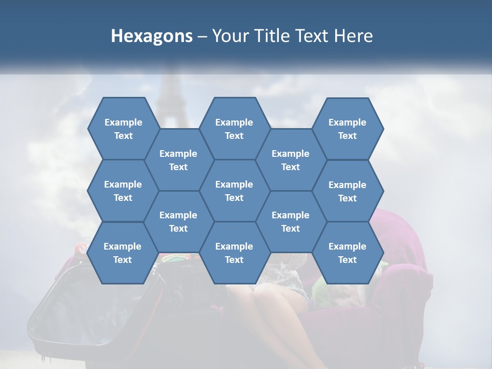 A Woman Sitting On A Couch With A Suitcase In Front Of The Eiffel PowerPoint Template