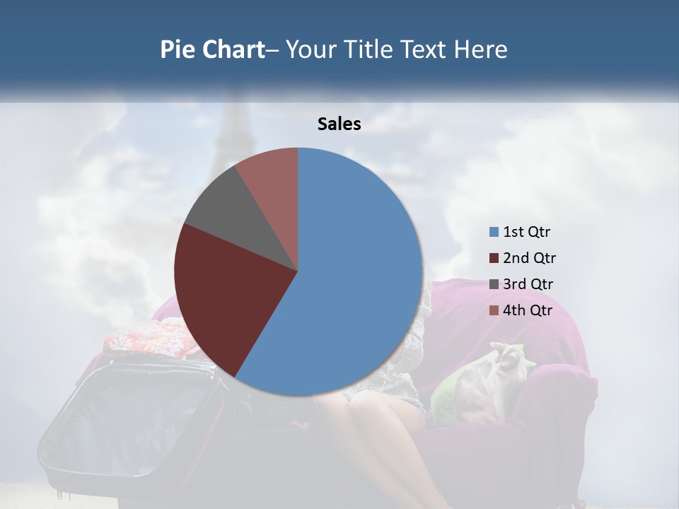 A Woman Sitting On A Couch With A Suitcase In Front Of The Eiffel PowerPoint Template