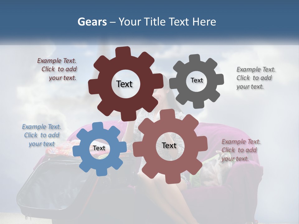 A Woman Sitting On A Couch With A Suitcase In Front Of The Eiffel PowerPoint Template