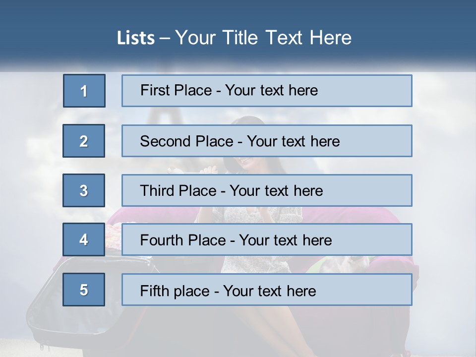 A Woman Sitting On A Couch With A Suitcase In Front Of The Eiffel PowerPoint Template
