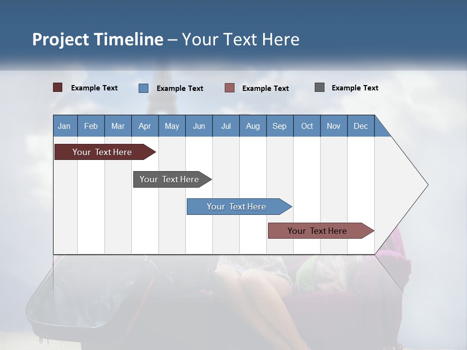 A Woman Sitting On A Couch With A Suitcase In Front Of The Eiffel PowerPoint Template