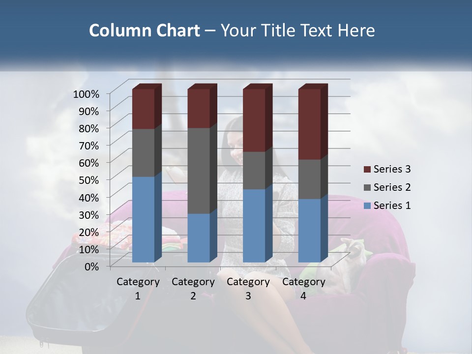 A Woman Sitting On A Couch With A Suitcase In Front Of The Eiffel PowerPoint Template
