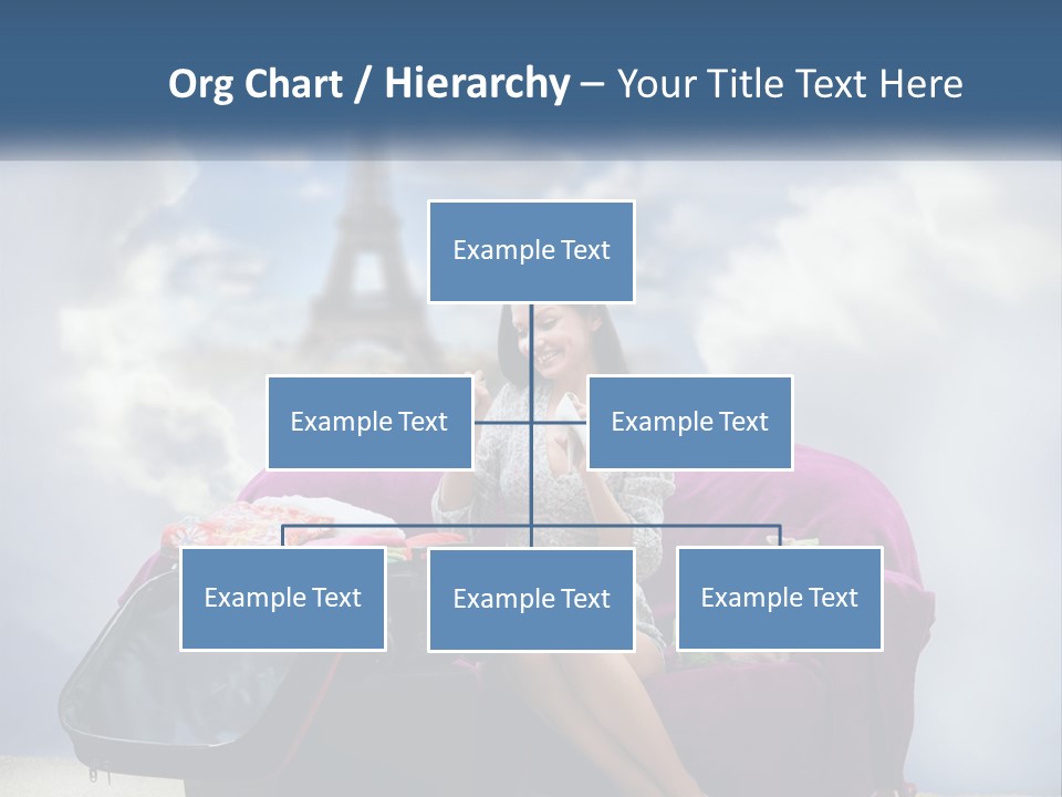 A Woman Sitting On A Couch With A Suitcase In Front Of The Eiffel PowerPoint Template
