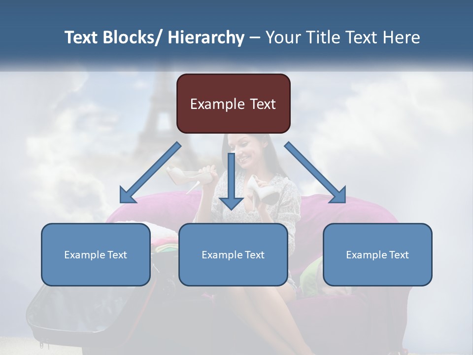 A Woman Sitting On A Couch With A Suitcase In Front Of The Eiffel PowerPoint Template