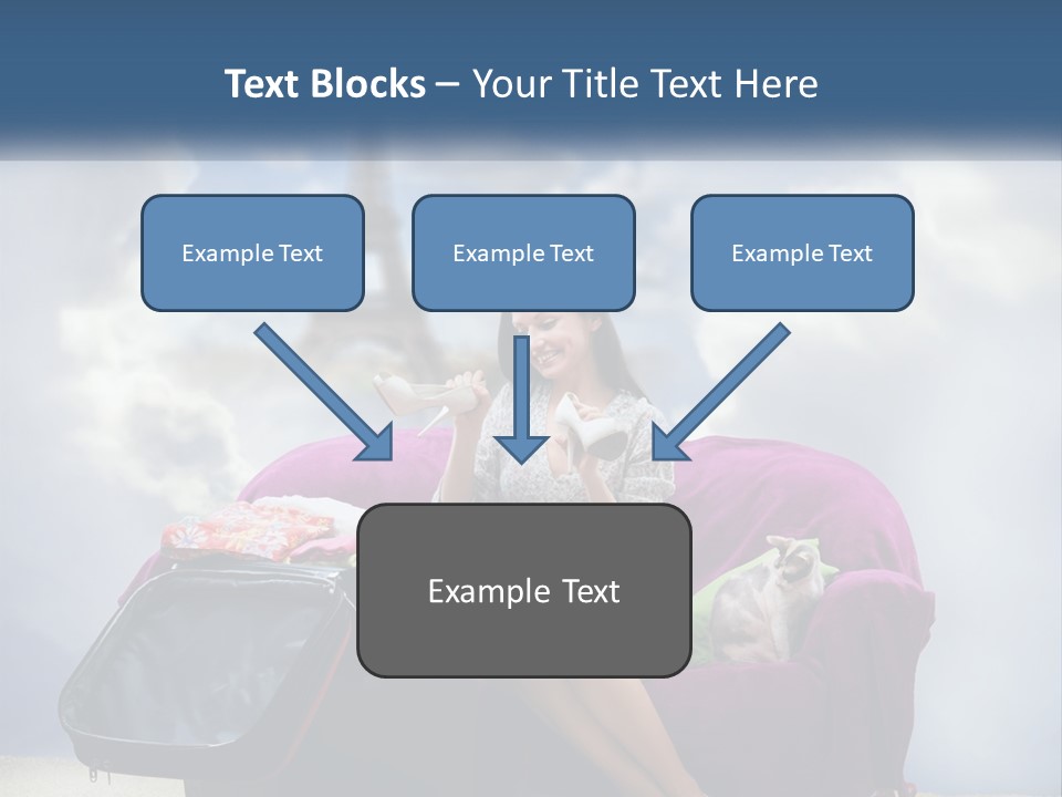 A Woman Sitting On A Couch With A Suitcase In Front Of The Eiffel PowerPoint Template