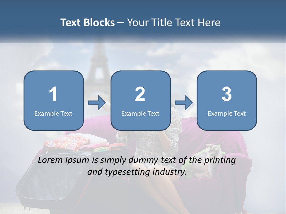 A Woman Sitting On A Couch With A Suitcase In Front Of The Eiffel PowerPoint Template