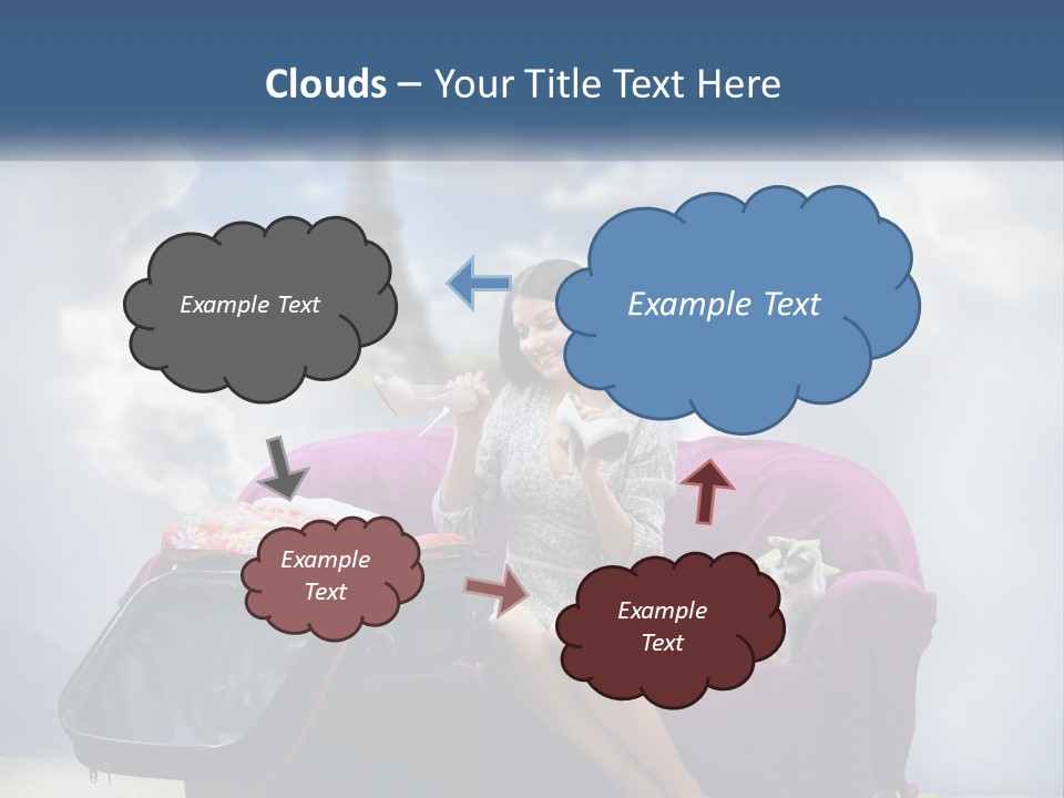A Woman Sitting On A Couch With A Suitcase In Front Of The Eiffel PowerPoint Template