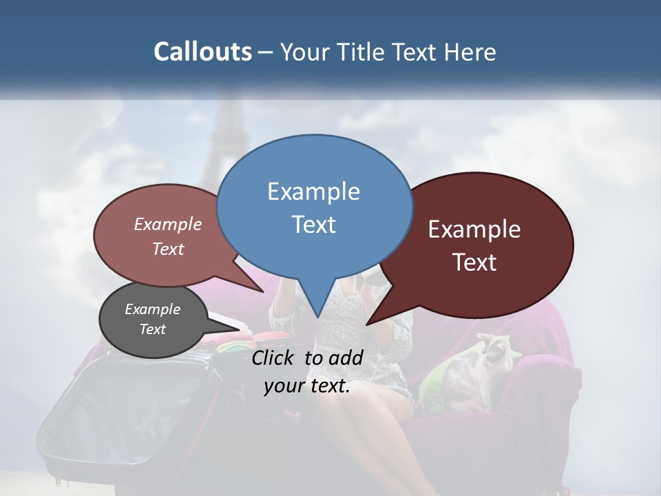 A Woman Sitting On A Couch With A Suitcase In Front Of The Eiffel PowerPoint Template