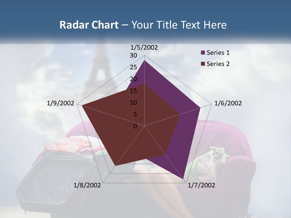 A Woman Sitting On A Couch With A Suitcase In Front Of The Eiffel PowerPoint Template