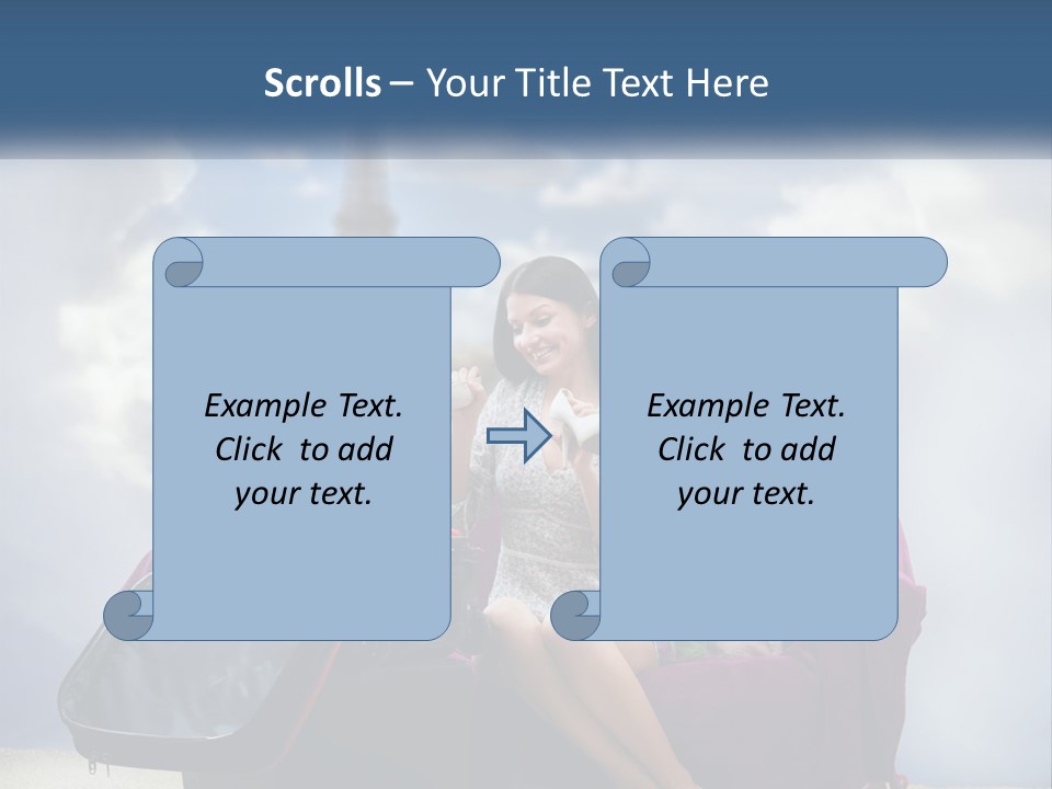 A Woman Sitting On A Couch With A Suitcase In Front Of The Eiffel PowerPoint Template