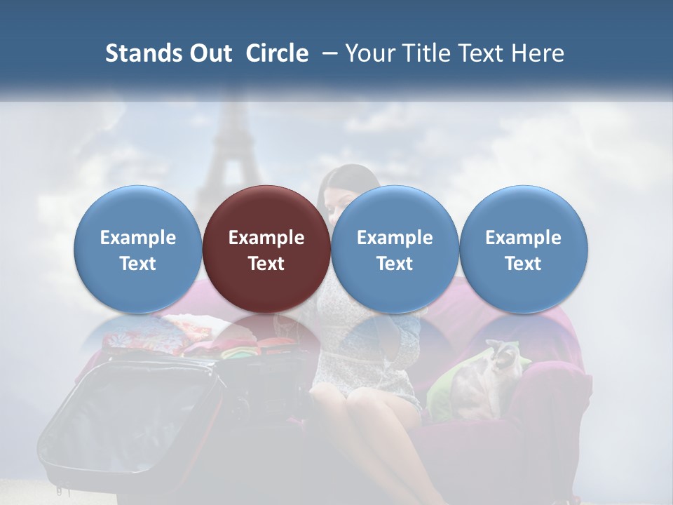 A Woman Sitting On A Couch With A Suitcase In Front Of The Eiffel PowerPoint Template