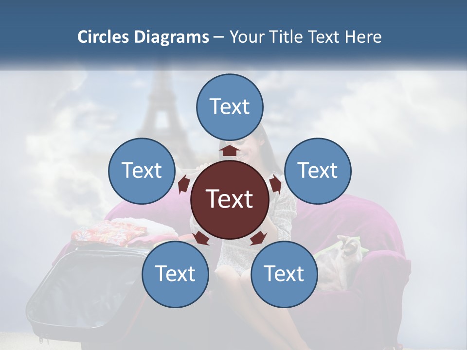 A Woman Sitting On A Couch With A Suitcase In Front Of The Eiffel PowerPoint Template