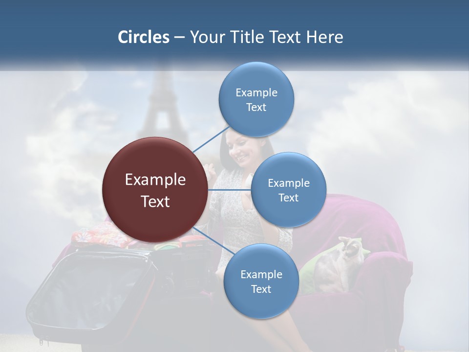 A Woman Sitting On A Couch With A Suitcase In Front Of The Eiffel PowerPoint Template