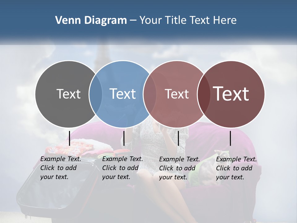 A Woman Sitting On A Couch With A Suitcase In Front Of The Eiffel PowerPoint Template