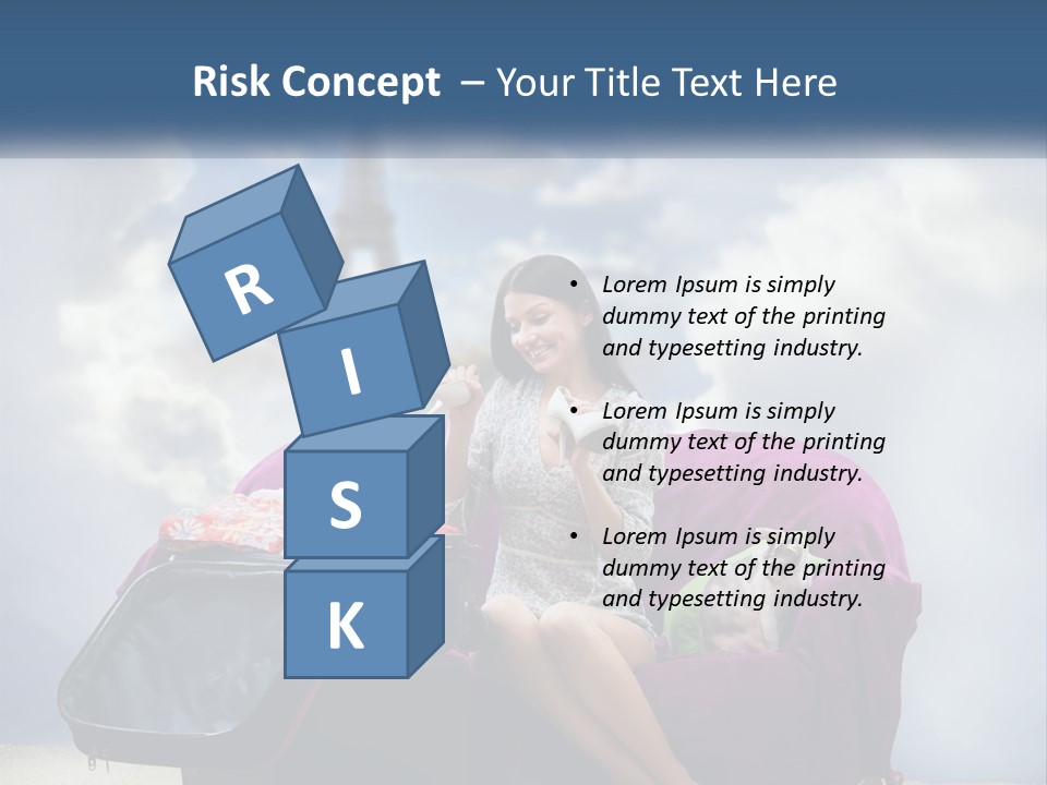 A Woman Sitting On A Couch With A Suitcase In Front Of The Eiffel PowerPoint Template