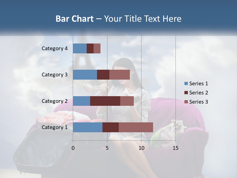 A Woman Sitting On A Couch With A Suitcase In Front Of The Eiffel PowerPoint Template