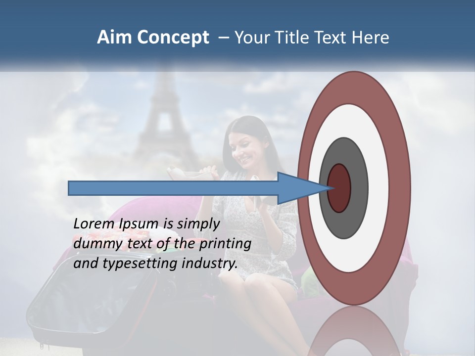 A Woman Sitting On A Couch With A Suitcase In Front Of The Eiffel PowerPoint Template