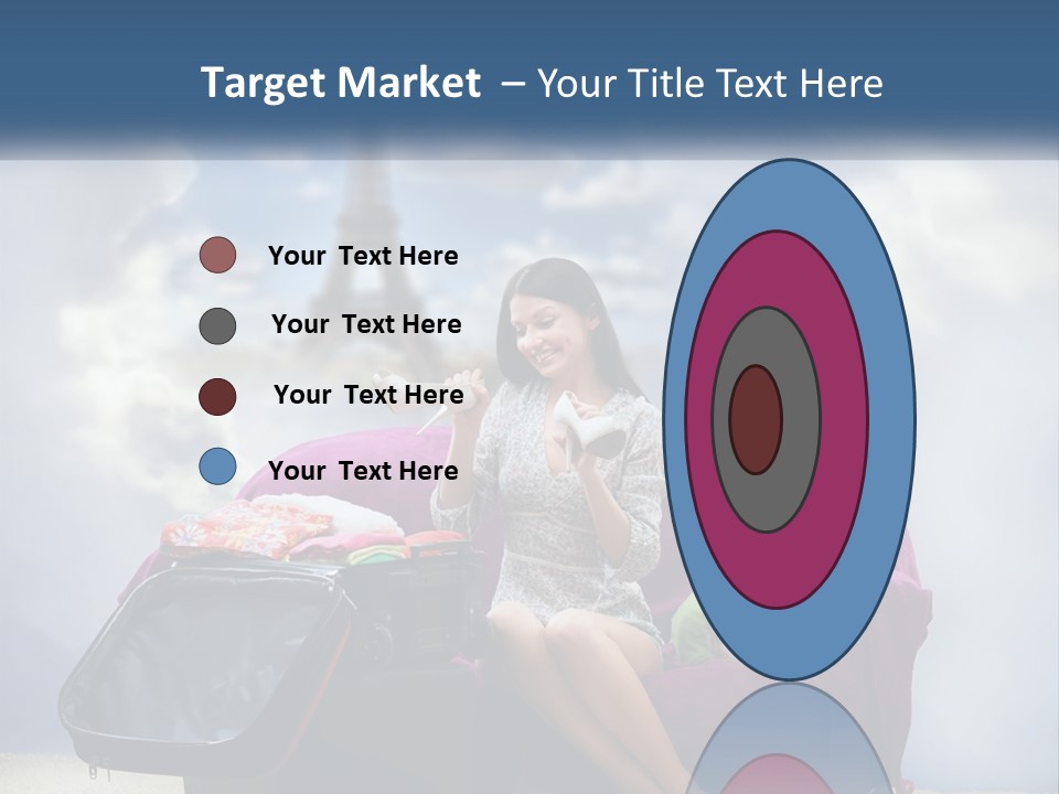 A Woman Sitting On A Couch With A Suitcase In Front Of The Eiffel PowerPoint Template