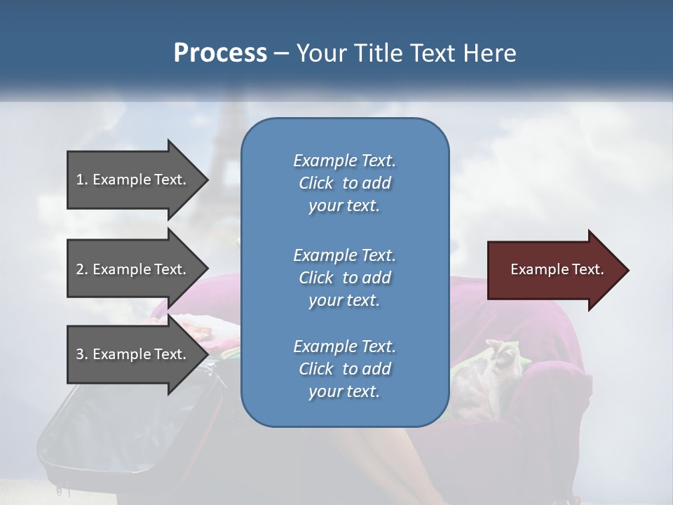 A Woman Sitting On A Couch With A Suitcase In Front Of The Eiffel PowerPoint Template