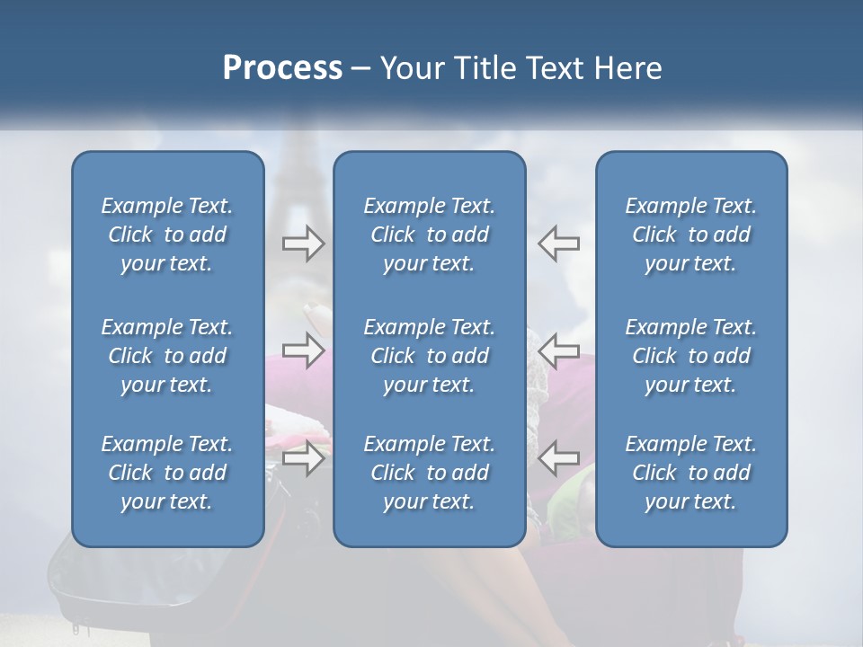 A Woman Sitting On A Couch With A Suitcase In Front Of The Eiffel PowerPoint Template