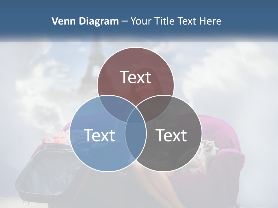 A Woman Sitting On A Couch With A Suitcase In Front Of The Eiffel PowerPoint Template