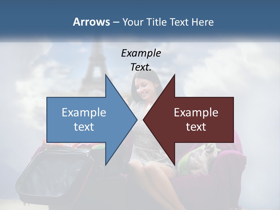 A Woman Sitting On A Couch With A Suitcase In Front Of The Eiffel PowerPoint Template