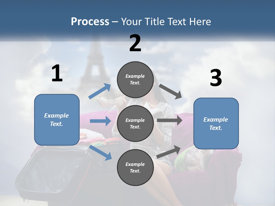 A Woman Sitting On A Couch With A Suitcase In Front Of The Eiffel PowerPoint Template