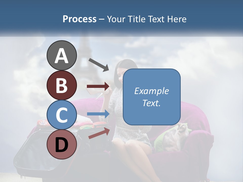 A Woman Sitting On A Couch With A Suitcase In Front Of The Eiffel PowerPoint Template