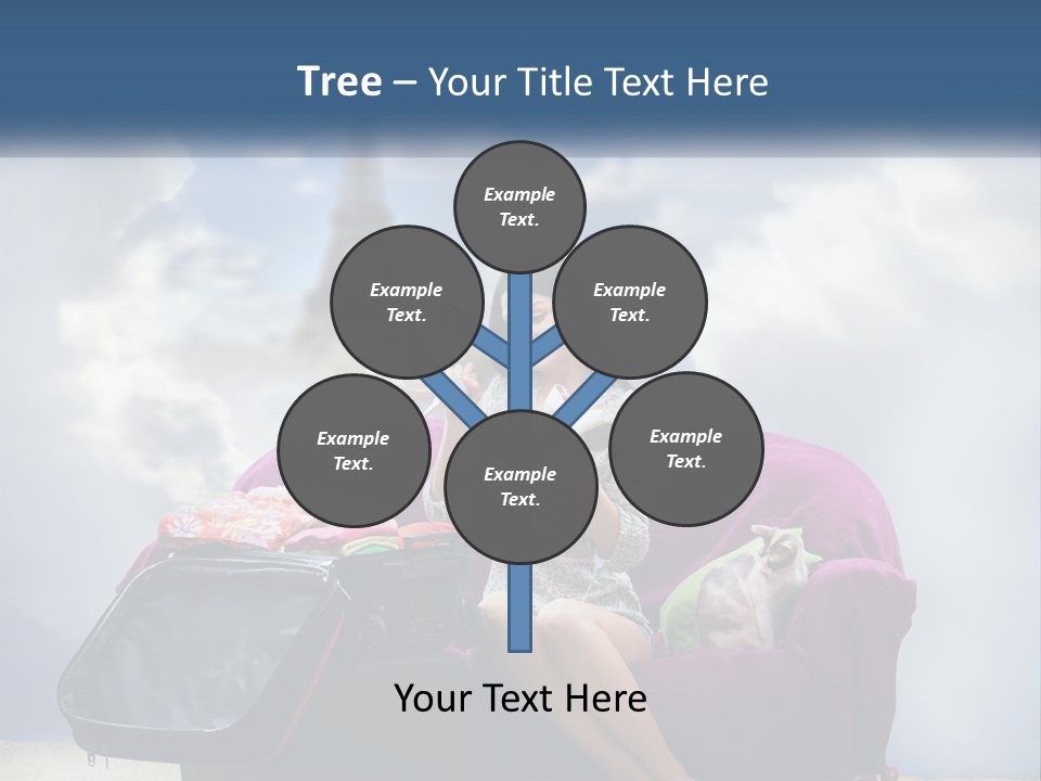 A Woman Sitting On A Couch With A Suitcase In Front Of The Eiffel PowerPoint Template