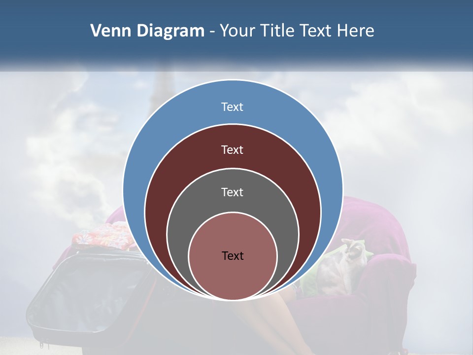 A Woman Sitting On A Couch With A Suitcase In Front Of The Eiffel PowerPoint Template