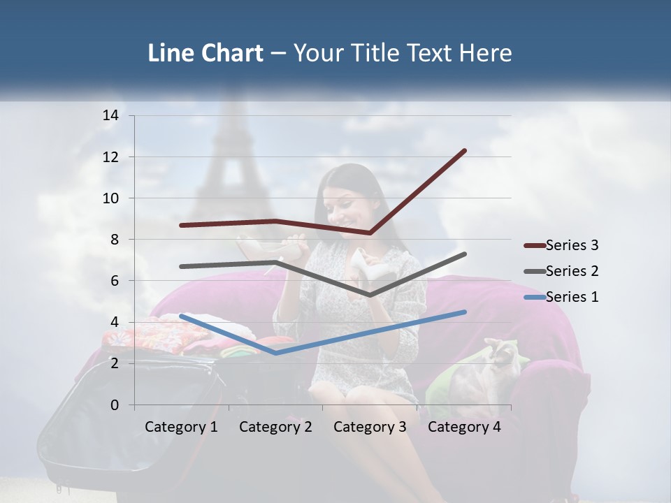 A Woman Sitting On A Couch With A Suitcase In Front Of The Eiffel PowerPoint Template