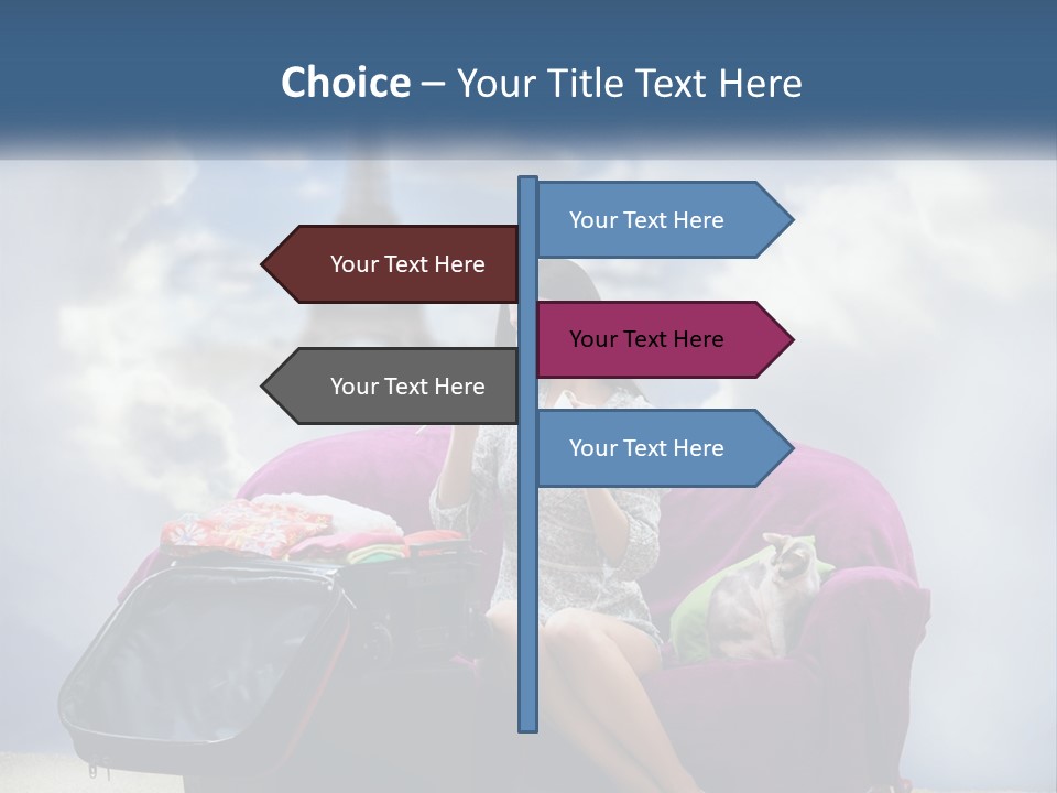 A Woman Sitting On A Couch With A Suitcase In Front Of The Eiffel PowerPoint Template